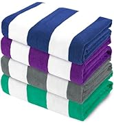Exclusivo Mezcla 4 Pack Large Cabana Stripe Lightweight Soft Microfiber Beach Towels, Highly Abso...
