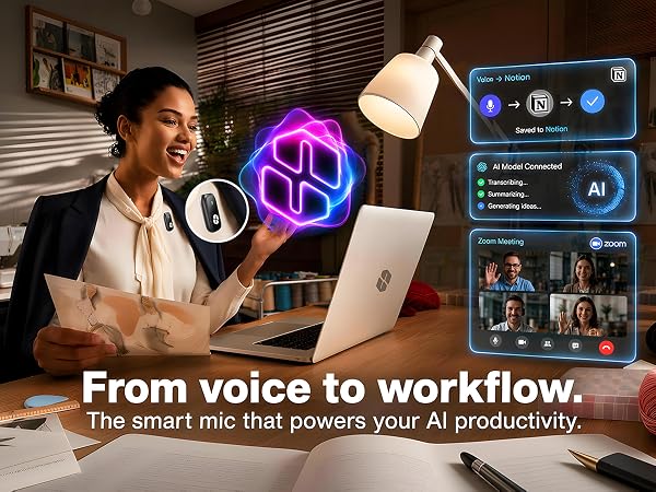 SONEVOX AirMic smart wireless microphone for voice transcription, AI workflows and online meetings