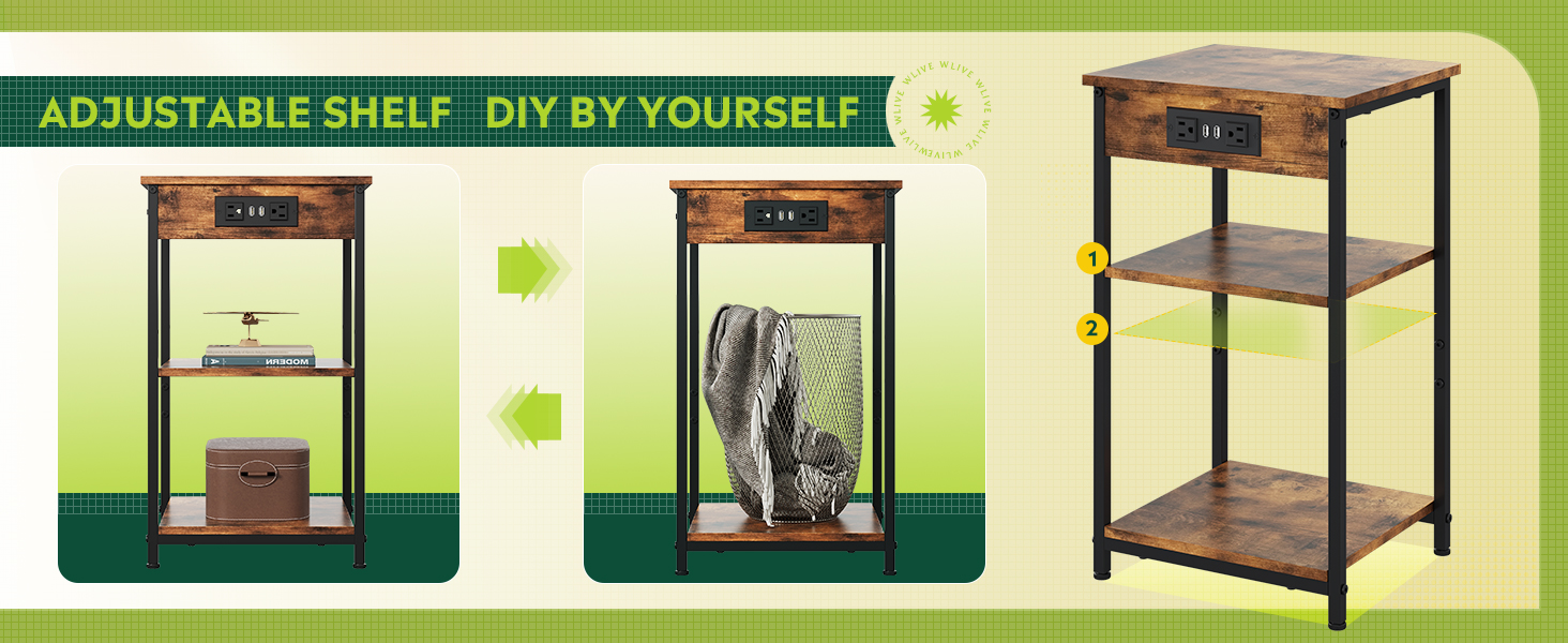 side table with adjustable shelf