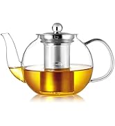 CNGLASS 900ml Glass Teapot with Removable Infuser,Clear Tea Kettle Stovetop Safe,Blooming and Loo...