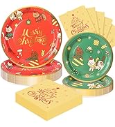 Fighting to Achieve 72PCS Christmas Plates and Napkins for Party Decorations, Set of 24 Merry Chr...