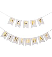 WESTGO Birthday Decorations, White and Golden Premium Quality Happy Birthday Banners with Golden ...