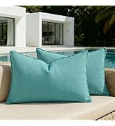 Fancy Homi Pack of 2 Waterproof Lumbar Soft Chenille Decorative Outdoor Throw Pillow Covers Solid...