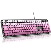 MOFII Keyboard Wired, Full Size Retro Typewriter Keyboard Round Key, USB Wired Plug and Play, for...