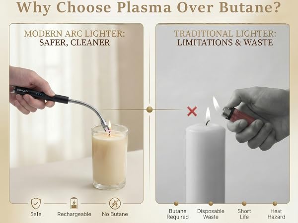 Electric arc lighter vs traditional butane lighter comparison for candle lighting