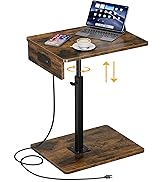 C Shaped End Table with Charging Station, Adjustable Height C Table End Table, 360°Swivel TV Tray...