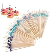 [100 Pcs] Cocktail Picks Toothpicks for Appetizers - 4.7 Inches Blue Pearl Cocktail Skewers for D...