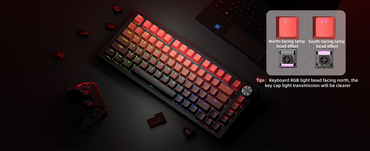 Shine Through Keycaps, PBT Keycaps, Red Keycaps 135 Keys