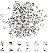 PH PandaHall 240pcs 12 Constellation Spacer Beads 10mm Flat Round Zodiac Beads Tibetan Alloy Luck...