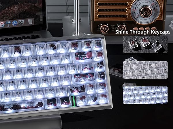 Clear Keycaps, Shine-Through Keycaps, Jelly Keycaps Cherry Profile Keycaps for Mechanical Keyboard