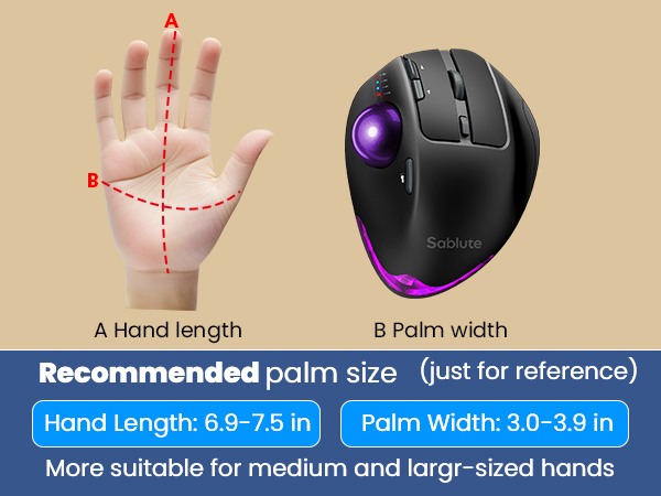 Wireless Trackball Mouse, Ergonomic Bluetooth Rechargeable Computer Mouse-Purple Ball