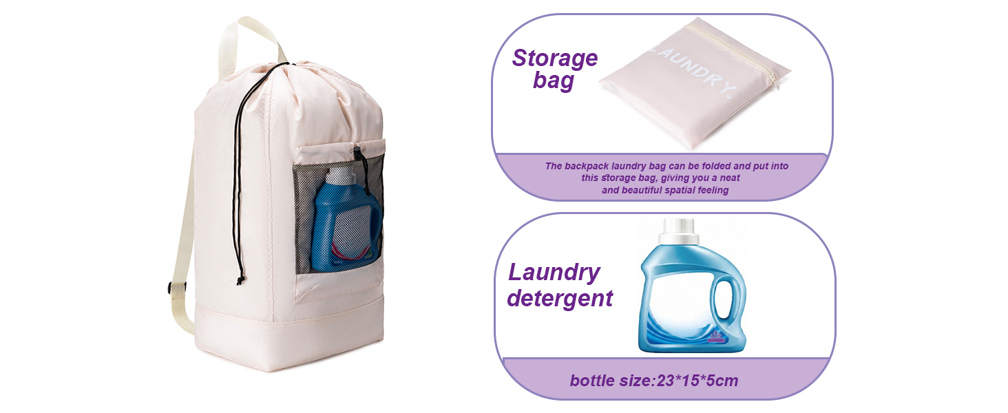 Laundry Bag Backpack, Large Travel Laundry Bags with Shoulder Straps and Mesh Pockets