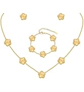 Gold Necklaces Bracelets Earring Set - 18K Gold Plated Flower Bracelet Chain,Stainless Steel Non ...
