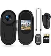 Mini Body Camera HD 1080P Thumb Action Cam, Wearable Body Cam with 64GB Card Night Vision 0.9‘ Di...