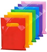 140 PCS 6" x 8" Colorful Gift Bags, 7 Bright Colors Party Favor Pouches, Reusable Plastic Goodie ...