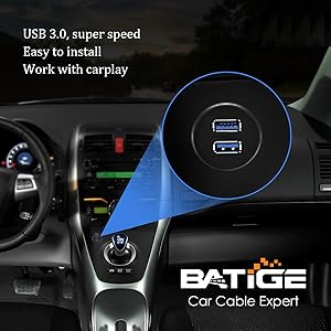 BATIGE - 2 PORTS DUAL USB 3.0 CAR MOUNT FLUSH CABLE SCENES