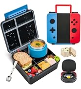 FAJSL Game Bento Box for Kids, Lunch Box with Thermo(9oz Food Jar), Folding Spoon, Removable Divi...