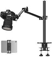 TARION Camera Arm Desk Mount: Heavy Duty DSLR Desktop Mount Camera Stand with Tablet Holder Doubl...