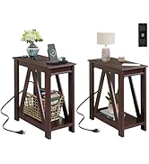 WLIVE End Tables Living Room Set of 2 with Charging Station, Sofa Side Tables with Open Storage S...