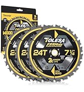 TOLESA 7 1/4 Circular Saw Blade 24 Teeth with 5/8" Arbor, ATB Carbide Teeth, Wood Cutting Framing...