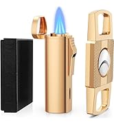 RONXS Cigar Lighter and Cutter Set, Adjustable Jet Flame Torch Lighter and Cigar Cutter, Windproo...
