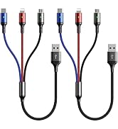 Short Multi Charger Cable [2Pack 35CM] 3 in 1 Charging Cable Multiple USB Cable Nylon Braided Cha...