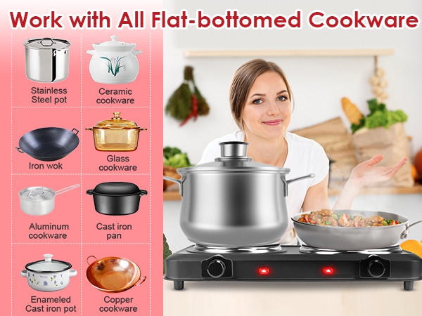 Infrared Double Burner,Electric Cooktop 2 Burner,2000W Portable Electric Stove