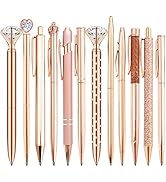 PASISIBICK 12 Pieces Rose Gold Pens Crystal Heart Diamond Ballpoint Pen for Journaling Black Ink ...