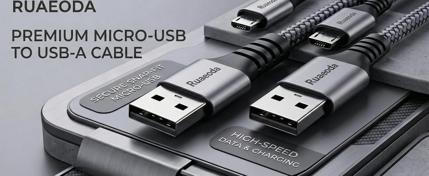 Ruaeoda premium micro usb to usb a cable showing secure snap fit and high speed data sync