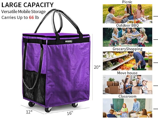 rolling tote bag reusable grocery bag on wheels rolling tote