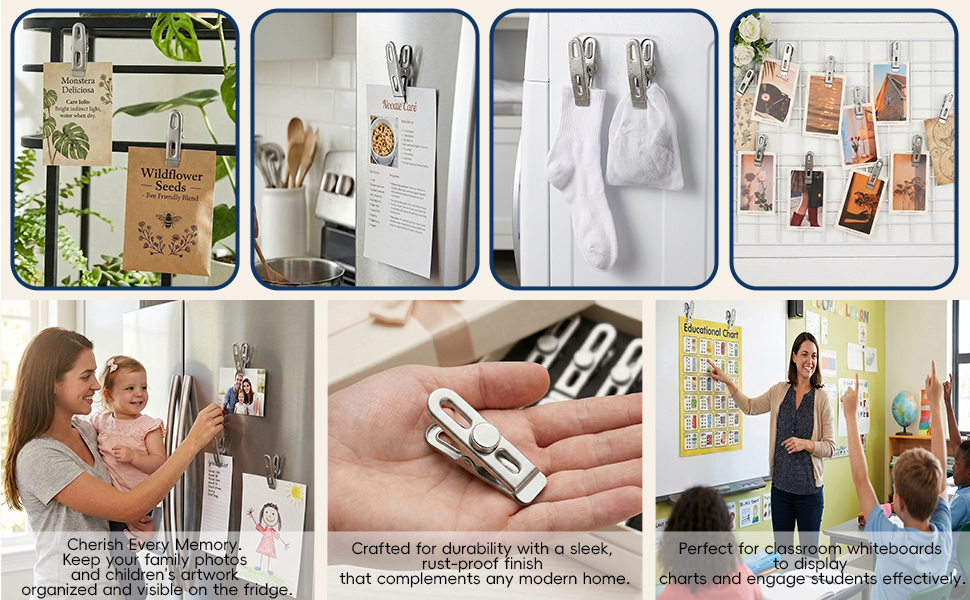 Multi-purpose clips for gardening, laundry, teaching, and home photo organization