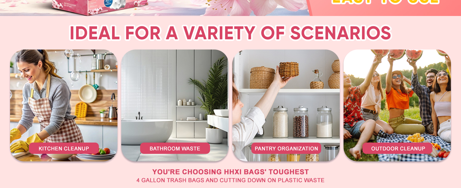 YOU&amp;#39;RE CHOOSING HHXIBAGS&amp;#39; TOUGHEST 4 GALLON TRASH BAGS AND CUTTING DOWN ON PLASTIC WASTE.