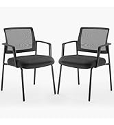 DUMOS Black Stackable Arm Chairs with Mesh Back and Upholstered Fabric, Sturdy Metal Frame, Easy ...