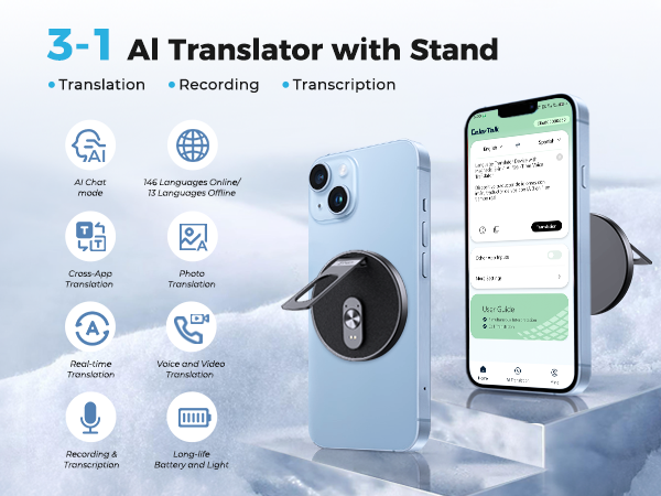 AI Translator Device, Smart Wearable Translator for 165 Languages Real-Time Two-Way Translation,
