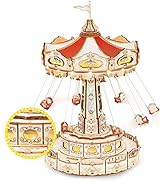 ROKR Model Kits 3D Puzzles for Adults, Rotating Swing Ride Mechanical Music Box with LED Lights, ...