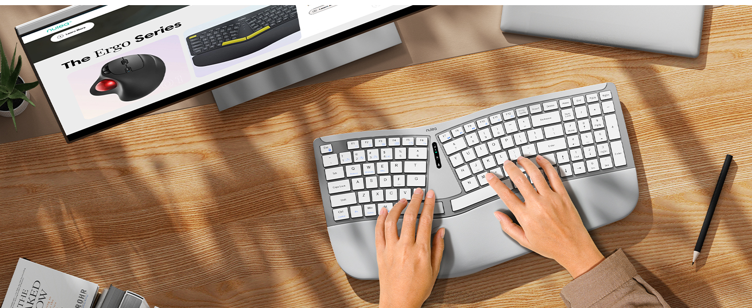 Ergonomic Keyboard Wireless Split Design Palm Rest Volcano Keycaps Natural Typing Type C USB Plug