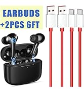 Bluetooth Earbuds+ 2 Pcs/6FT USB Type C Cable, Noise-canceling Headphones in-Ear Earphones with M...