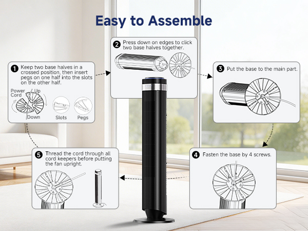 5 Speeds &amp; 4 Modes, 28dB Quiet for Sleep, 22.3ft/s High Velocity, LED Display, 12H Timer