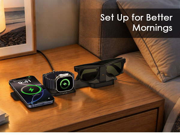3 in 1 meta foldable charging station rayban apple watch iphone