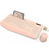 SABLUTE Wireless Keyboard and Mouse, Wrist Rest, Phone Holder, Batteries Included, 2.4G Lag-Free ...