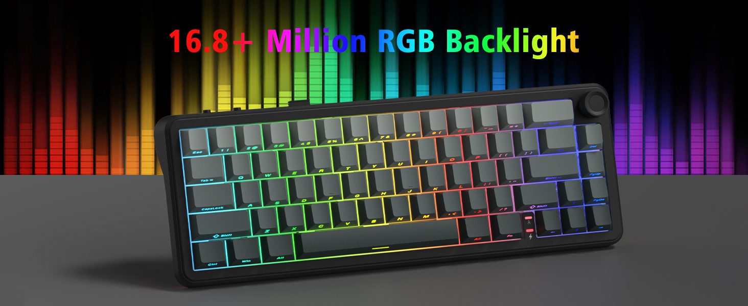 60 Mechanical Keyboard Wireless with Knob, Black Gaming Keyboard,USB-C/BT5/2.4G RGB Hot Swappable