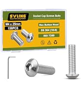 SVLING M4 x 25mm 150PCS Button Head Hex Socket Cap Screws Bolts, 304 Stainless Steel 18-8, Allen ...