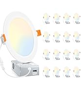 BesLowe 16 Packs 6 Inch 5CCT LED Recessed Ceiling Lights Ultra-Thin with Junction Box, 12W 150W E...