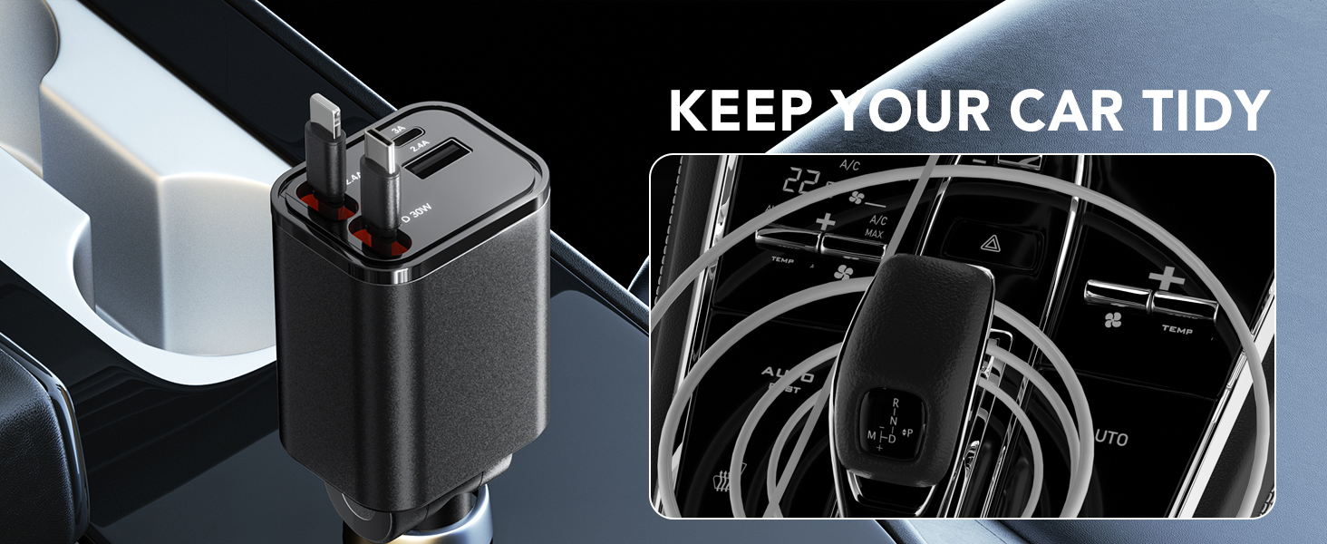 4 in 1 retractable car charger