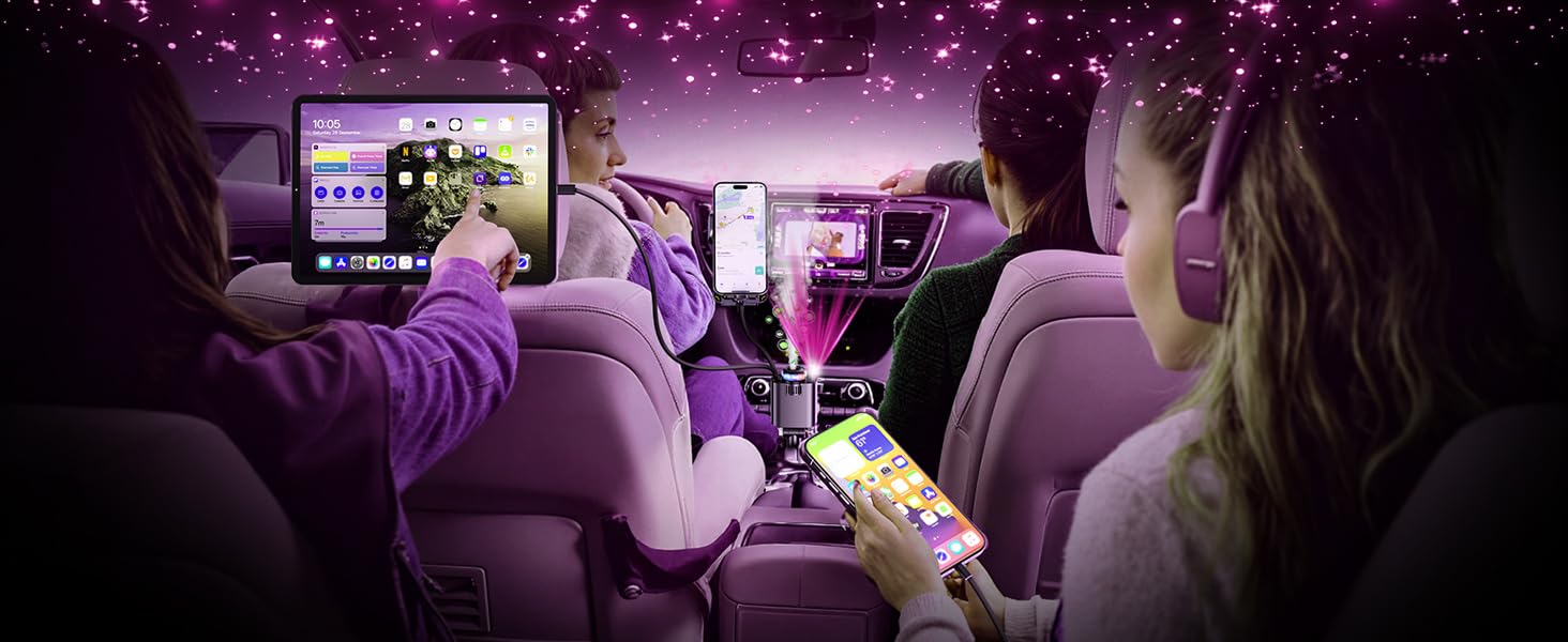 Retractable USB C Car Chargerwith 69W Fast Charging for iPhone 16 Aromatherapy and Starlight