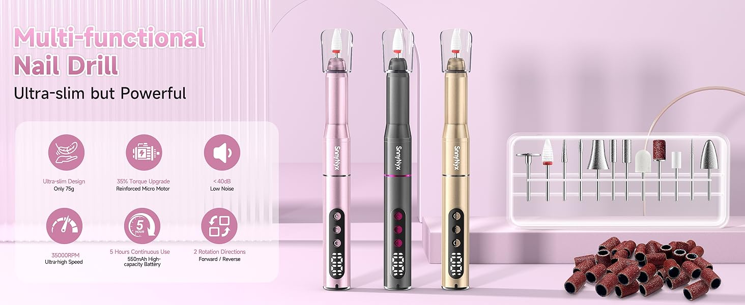 Salon-Grade All-in-One Nail Drill: Cordless nail drill for manicures, pedicures, and pet nails.