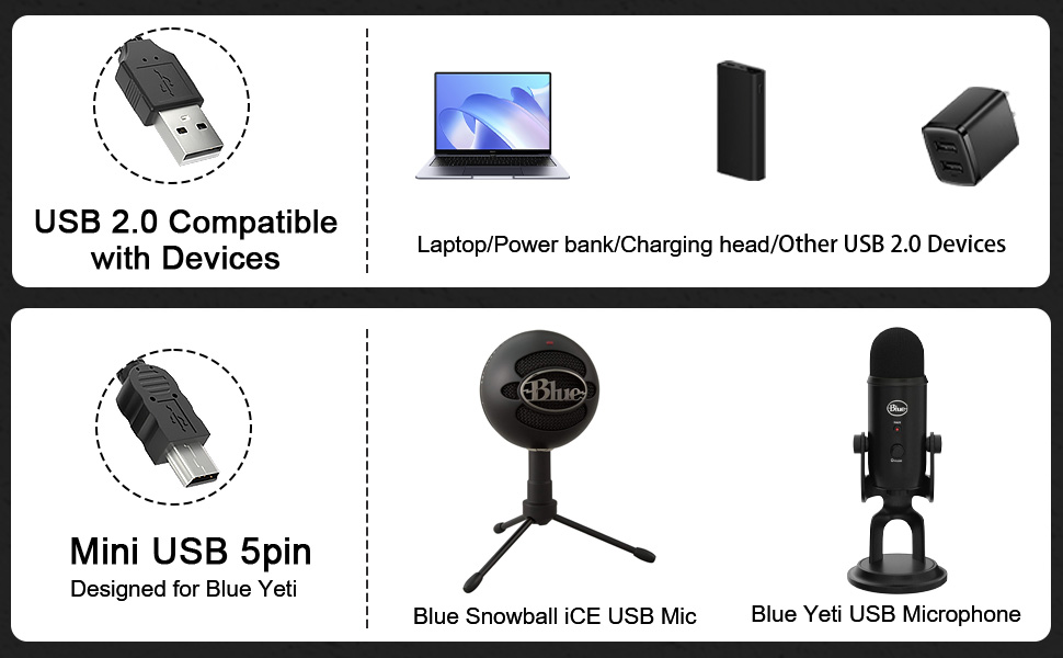 blue yeti microphone cord cable usb snowball mic