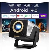 [2000 ANSI/AI Visual Calibration/4K Support] X7 Native 1080P Smart Projector with Android 14 OS, ...