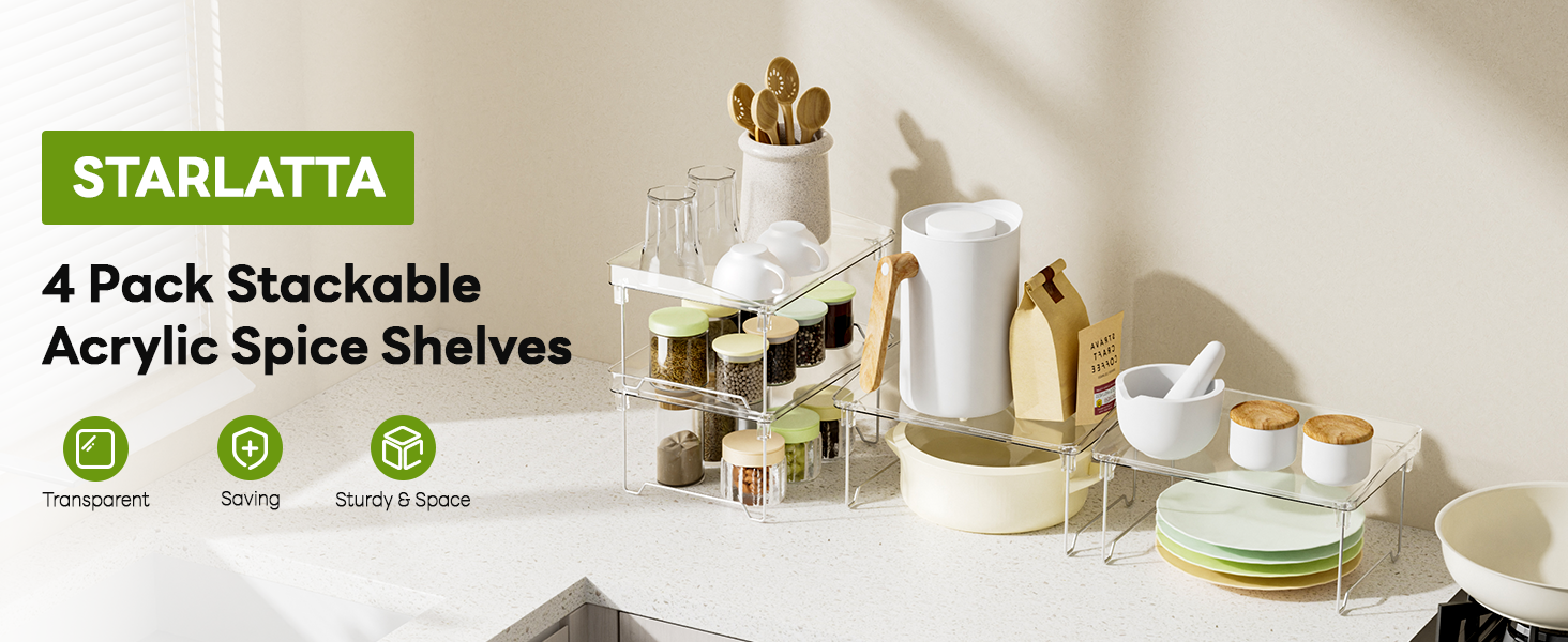 Stackable acrylic spice shelves