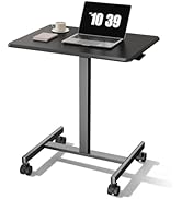 OLIXIS Mobile Rolling Desk with Wheels Small Standing Laptop Desks Portable Pneumatic Adjustable ...